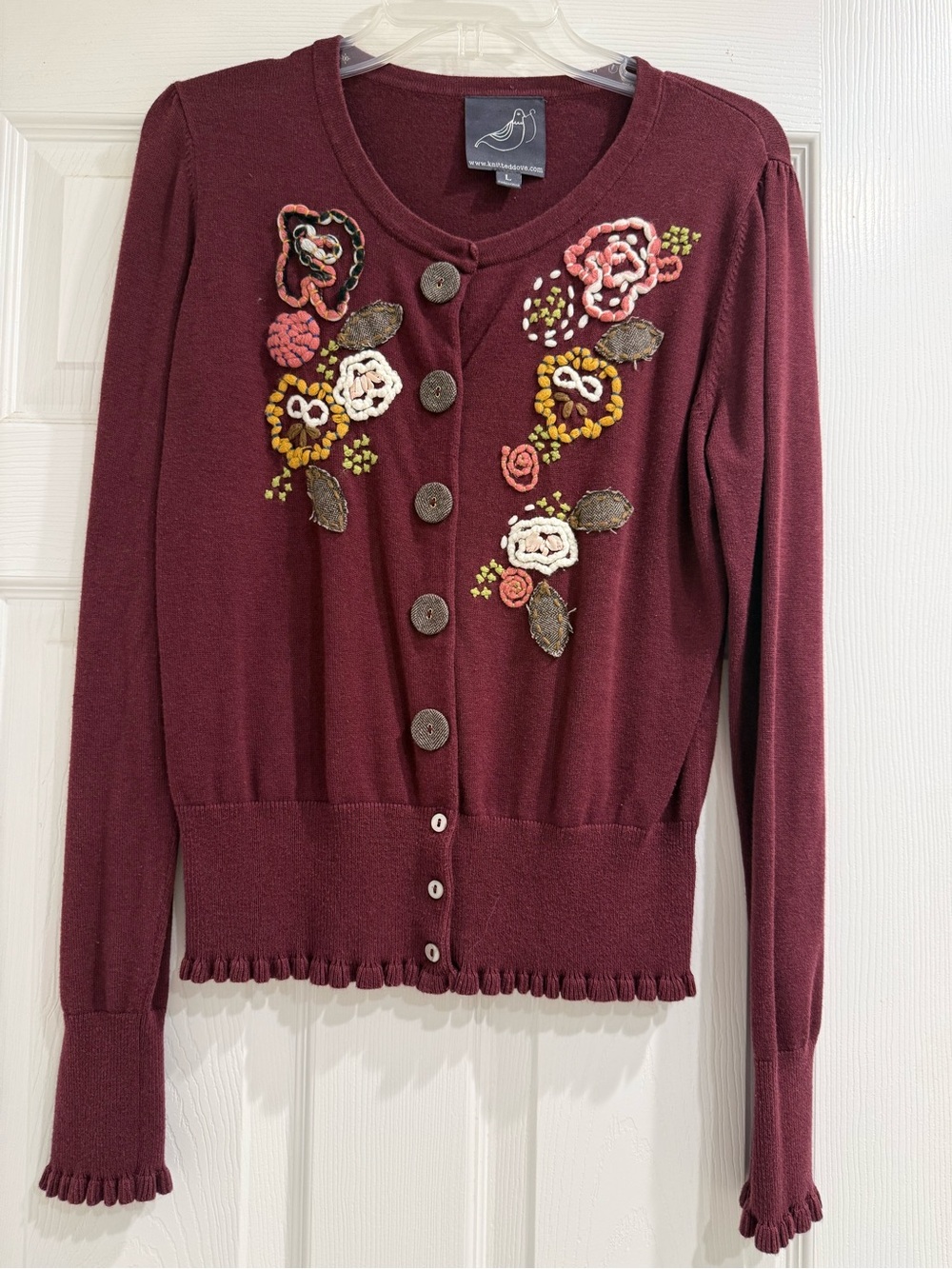 Knitted Dove Maroon Cardigan Large